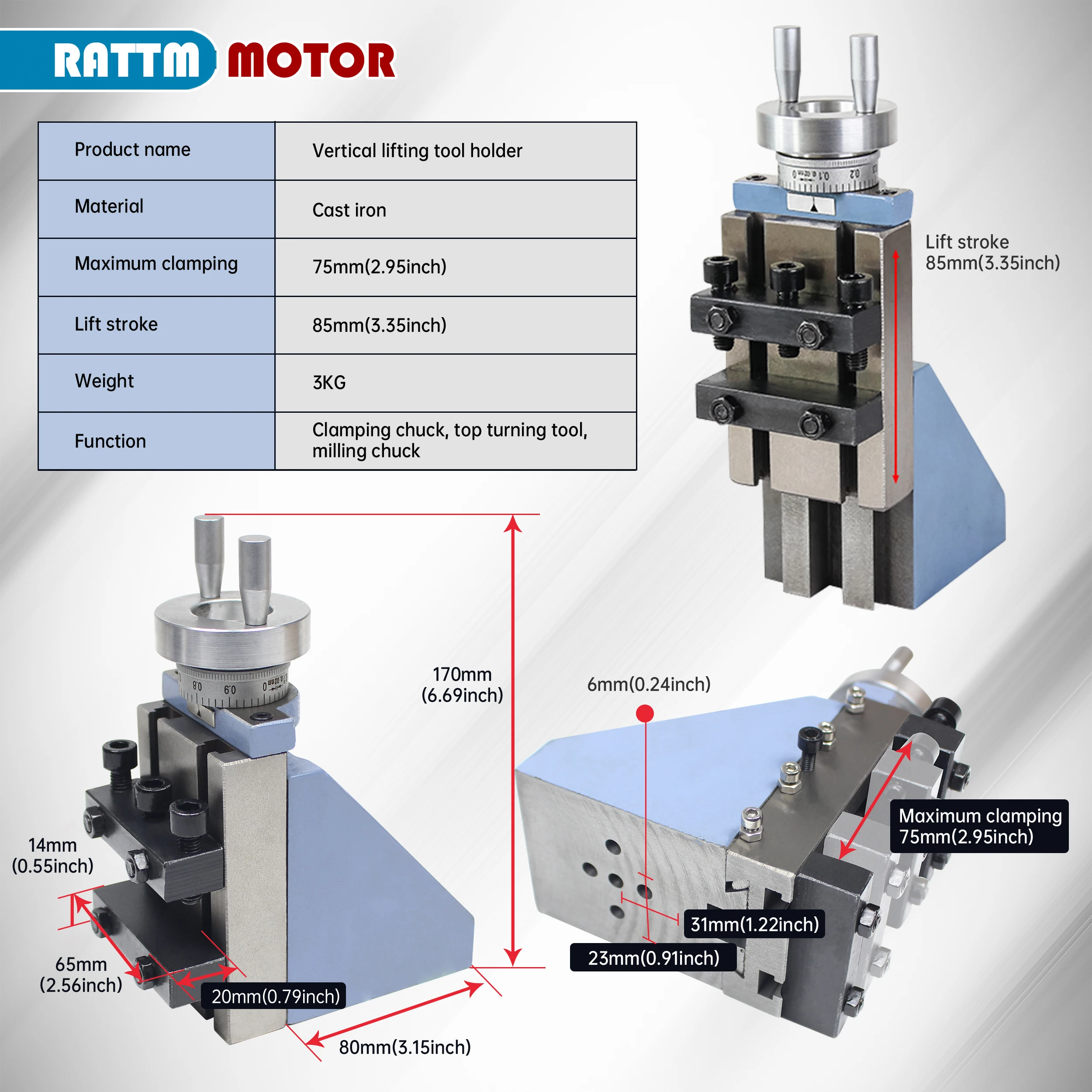 【DE stock】Vertical Tool Holder for WM210V Milling Attachment Mini Lathe Accessories
