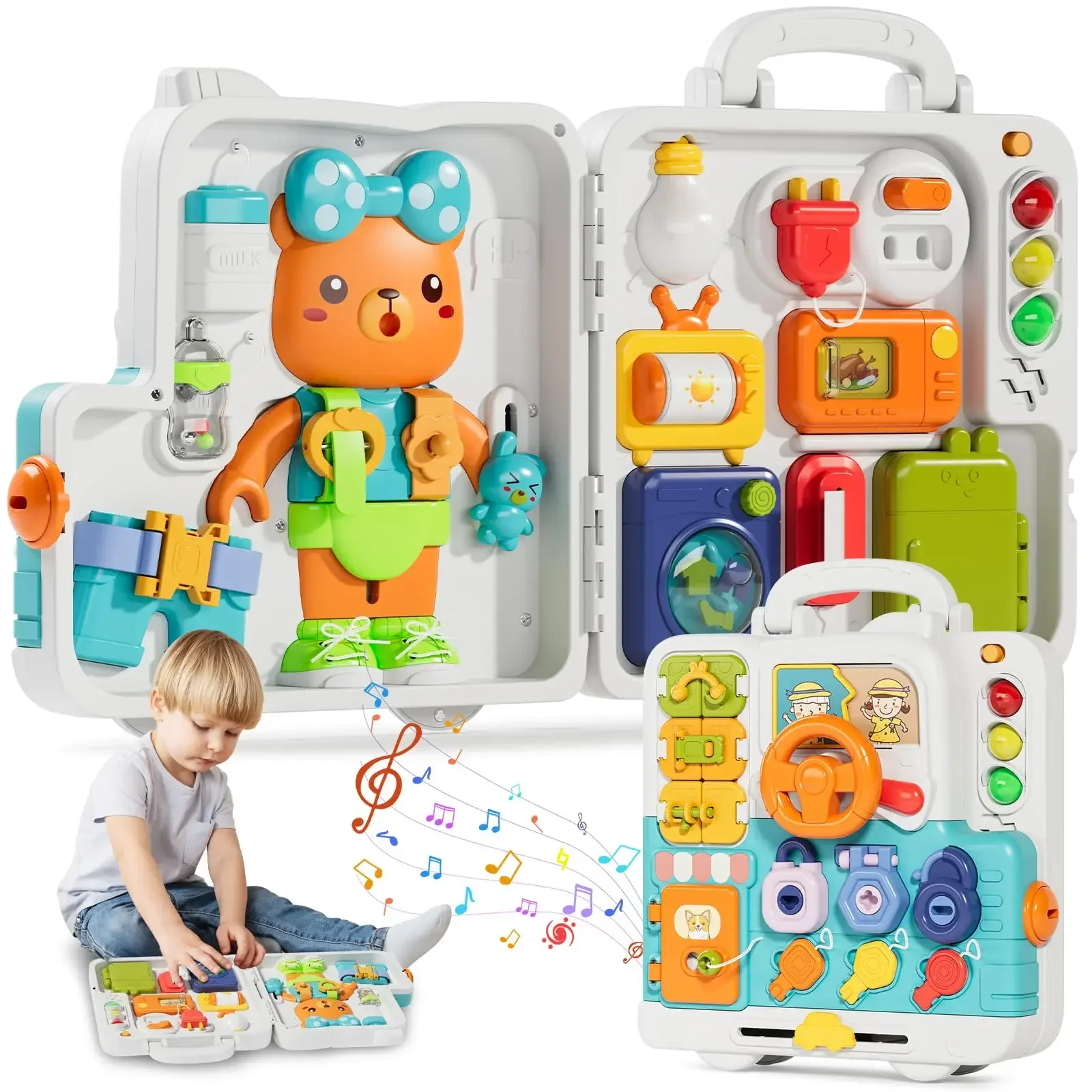 Baby Sensory Busy Board Montessori Toys Music Lights Switch Multifunction Travel Play Early Educational Activities Toy for Kids