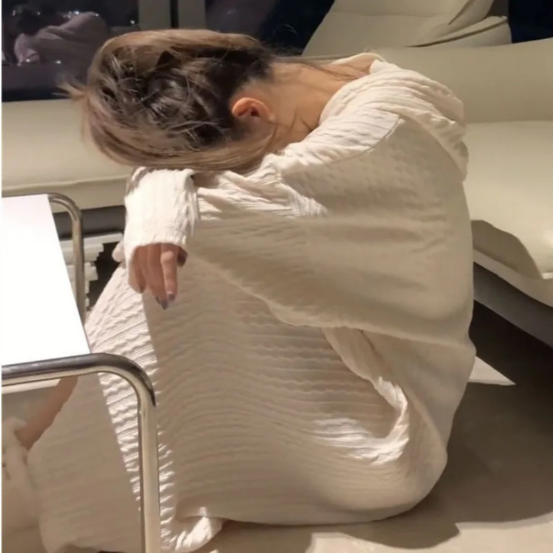 

Design Sense Lazy Style Casual Long Dress Spring and Autumn Pajamas Women's Korean Version Loose and Slim Hooded Sleepshirts
