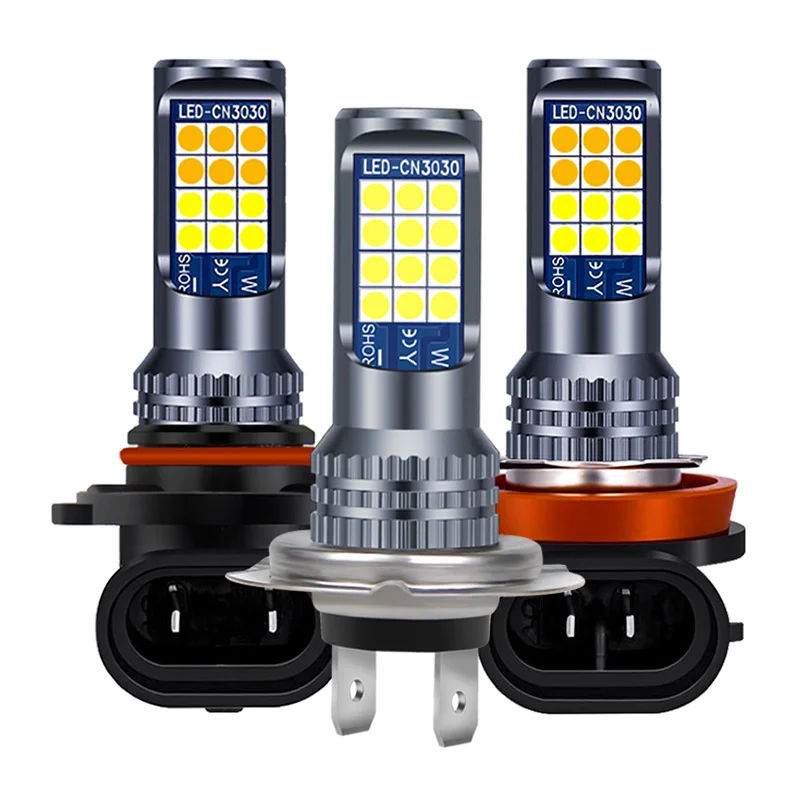 

2Pcs H8 H11 Led Fog Light Dual Color Hb4 Hb3 3030 24SMD H16 Fog Lamps H3 H4 H7 LED BULBS 880 881 H27 FOG LAMP PSX24W PSX26W BULB