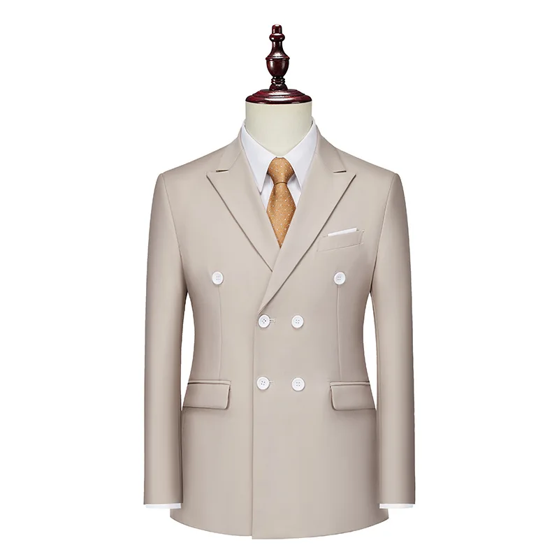 L46279 Men\'s business casual double-breasted suit with black single piece white khaki orange