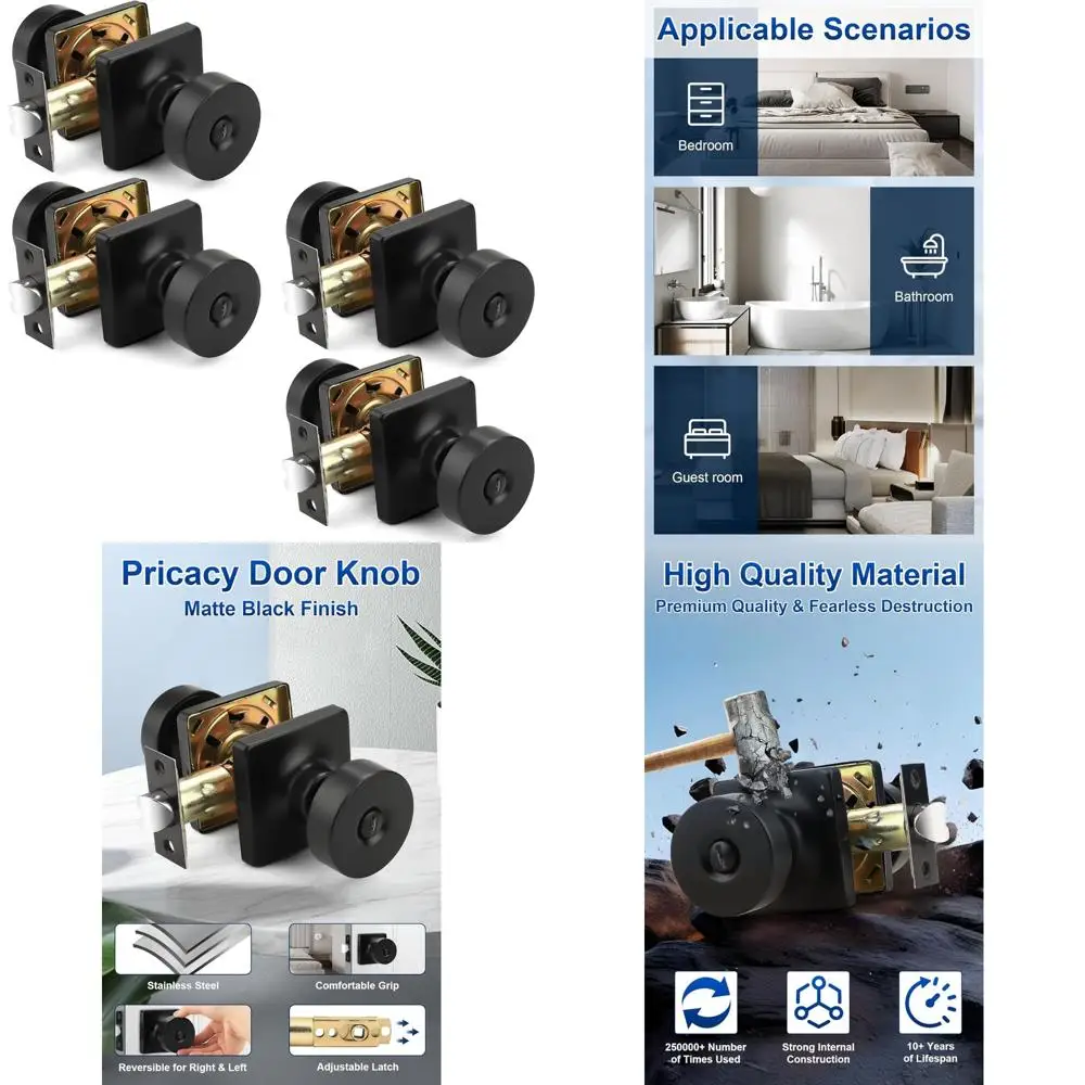 

Дверные ручки без ключа для конфиденциальности, комплект из 4 предметов интерьера, классические дверные ручки для спальни/ванной комнаты, дизайн с квадратным основанием