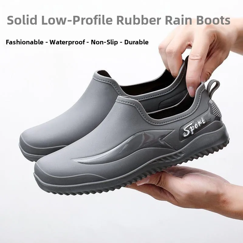 Men's Anti-Slip Wear-Resistant Low-Top Waterproof Work Boots Kitchen Chef Rain Shoes Outdoor Casual Lightweight EVA Insole