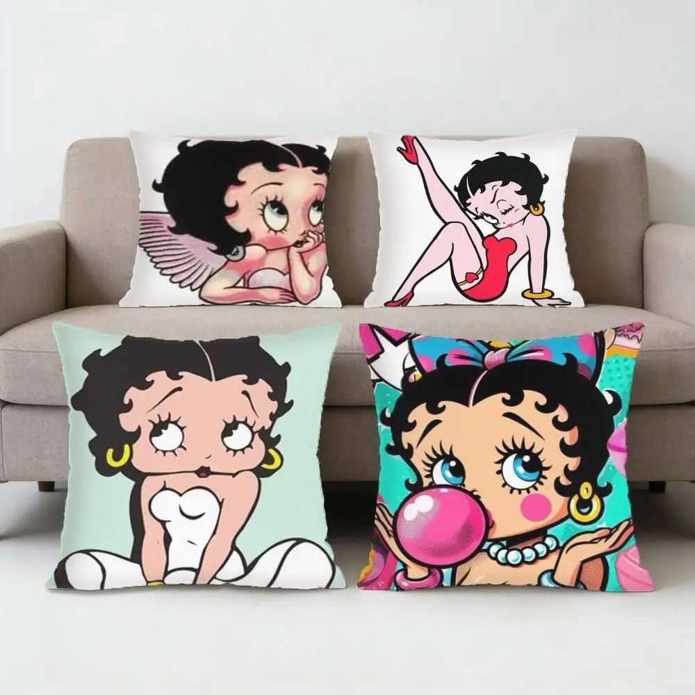 

Classic CharacterAnime B-Bettys Boops Pillow Case Anti-dustmite Pillowcase Invisible zipper silky short plush Sofa cushion cover