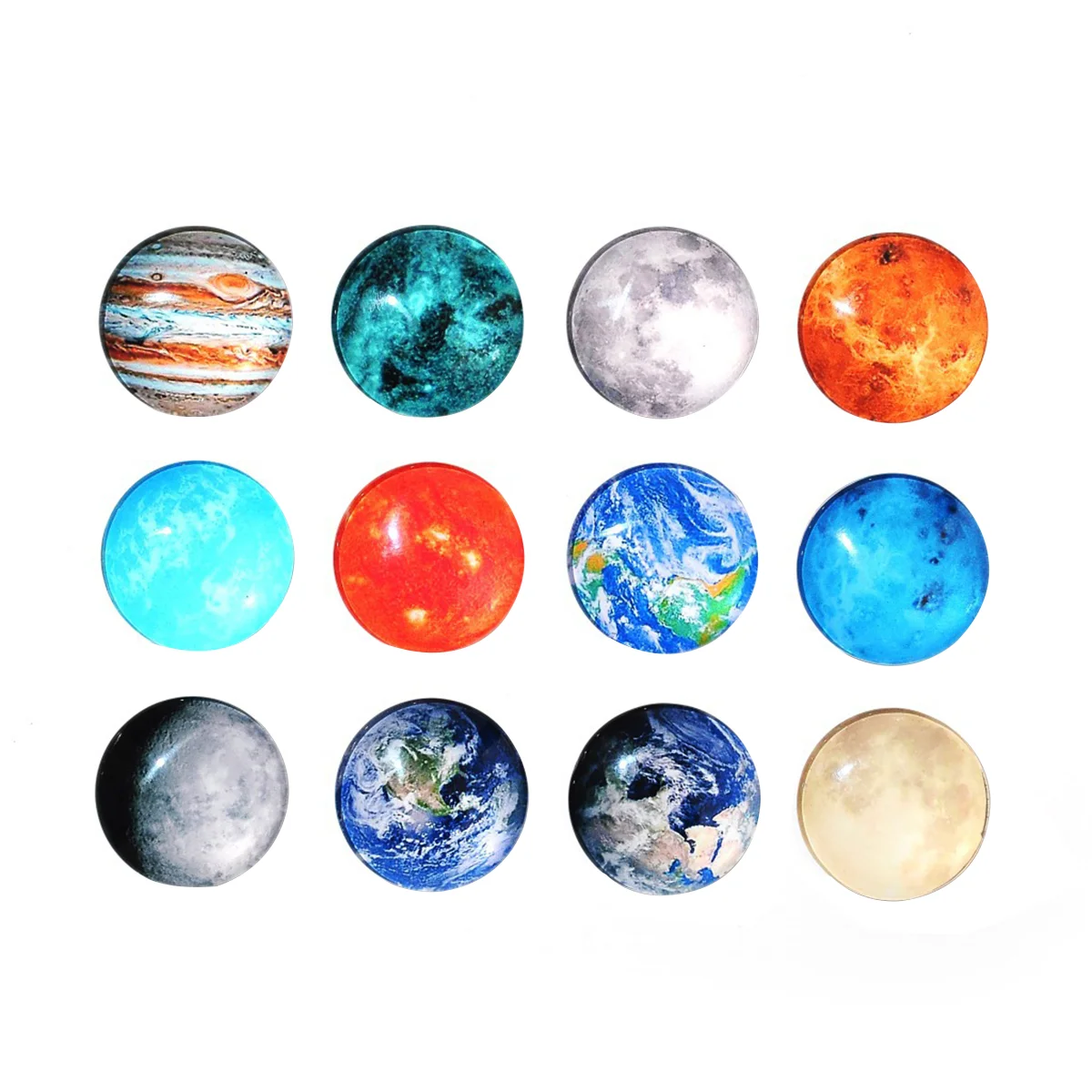 Imanes de la serie Cosmic Moon Planet para pizarra blanca, pegatinas redondas de cristal para nevera, decoración del hogar y la cocina, 12 piezas