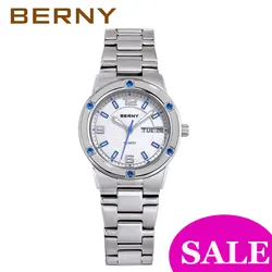 BERNY Women's Watches Luminous Date Week Calendar Stainless Steel Quartz Women WristWatches Clock Waterproof Casual Ladies Watch