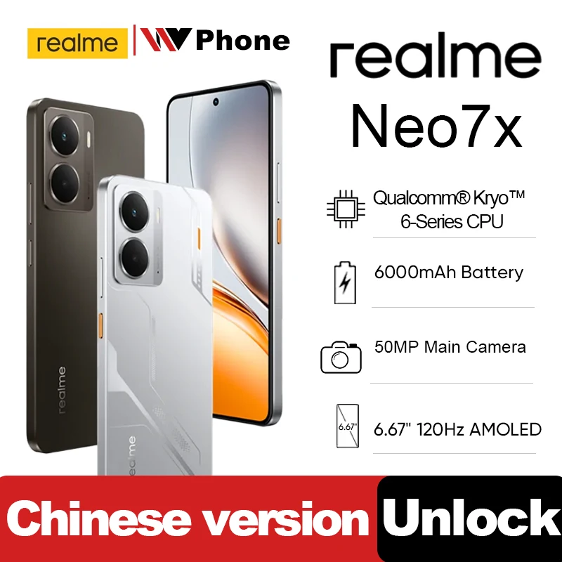 Original desbloqueado realme Neo7x 5G 6,67 ''120Hz AMOLED 6000mAh Titan batería 50MP 45W carga rápida IP66/IP68/IP69