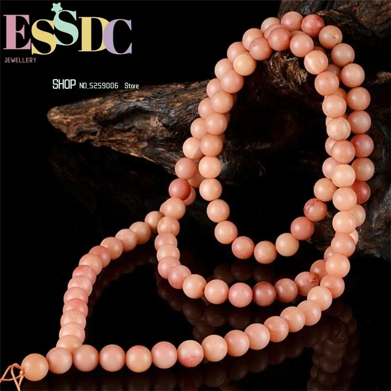 Natural Camel Bone Round Vertical Lines Light Blood Color 108 Beads Prayer Mala Strand Bracelet for Women or Men DIY Jewelry