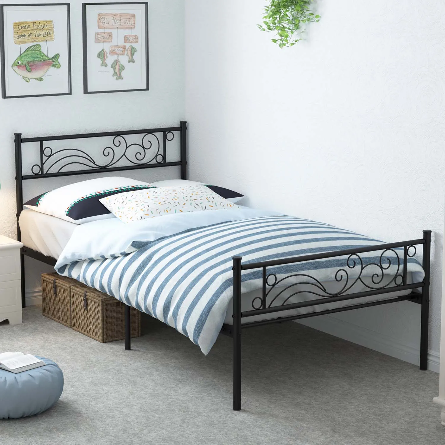 

Twin Size Metal Bed Frame with Under-bed Storage, Twin Platfom Bed, No Box Spring Needed