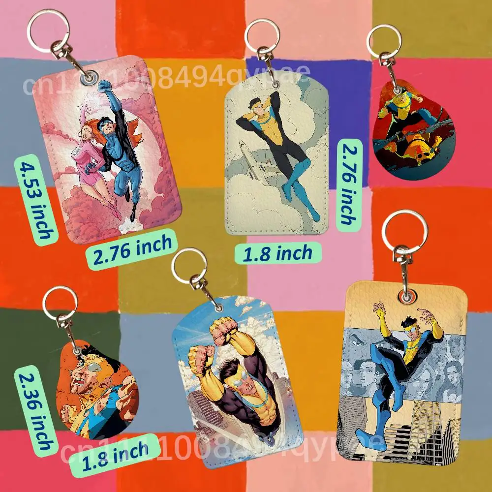 I-Invincible Mark Atom Eve Leather Access Card Case Anti-lost Card Holder Keychain Accessories Fingerprint-proof Key Tag Ring