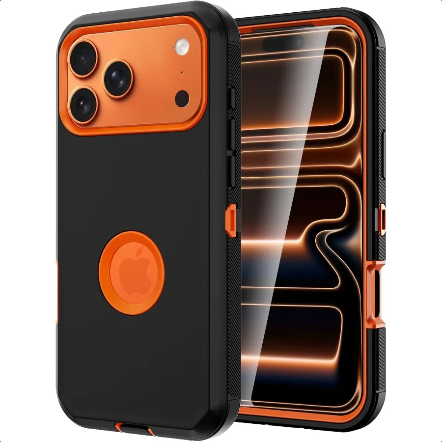 Etui na iPhone 17 Pro Max z wbudowaną osłoną ekranu, pełna ochrona całego urządzenia, czerwone, o stopniu wojskowej ochrony, odporne na wstrząsy, bumper, ochronne C