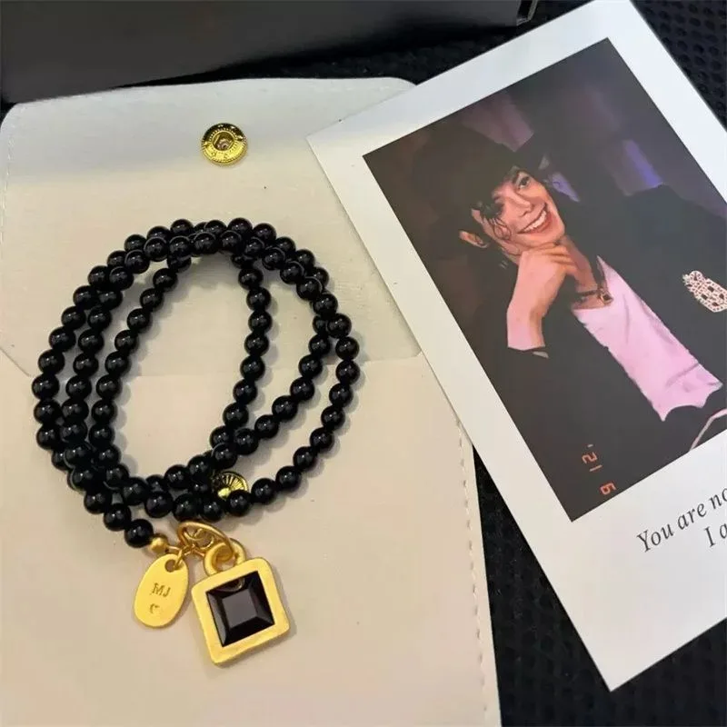 Michael Jackson Cosplay Prop MJ Necklace Michael Jackson Souvenir Vintage Black Beaded Cosplay Necklace Hallowmas Props