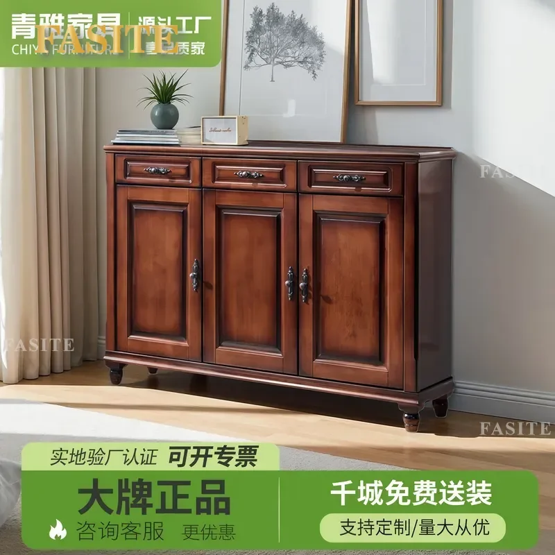 For American Solid Wood Shoe Cabinet Simple Log Entryway Foyer Porch Storage 2/3 Doors Large Capacity Locker Small Shoe Rack