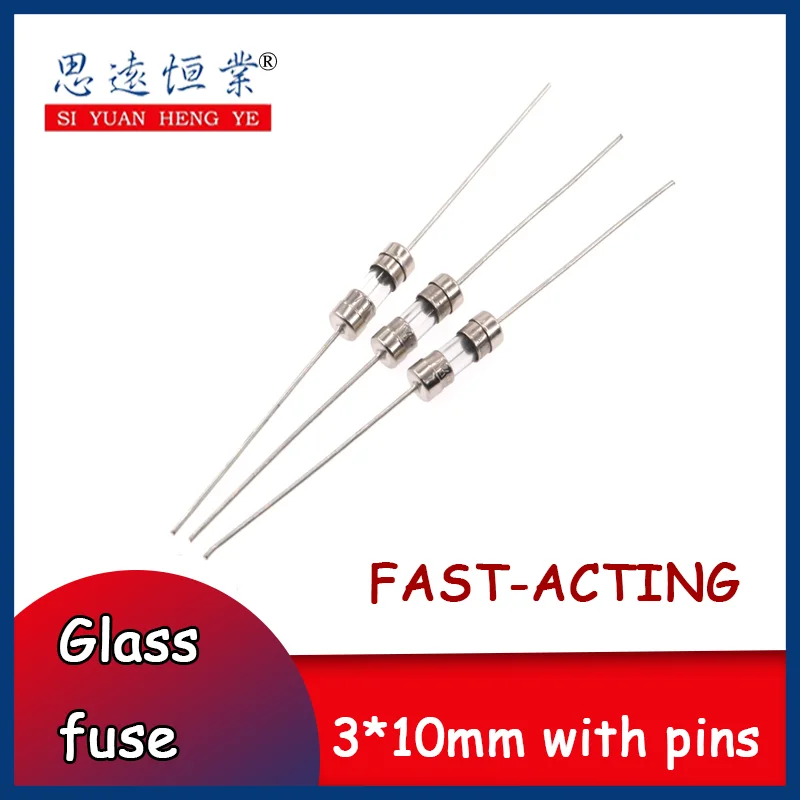 100PCS Glass fuse wire 3*10mm with pin F Quick break 3x10mm 0.5/2A/3.15A /6.3A/1A