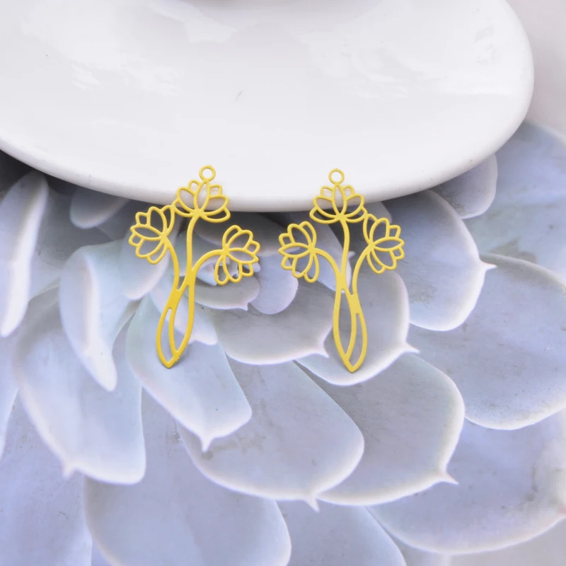30 Stück AC11412 Filigrane Dünne Blumenanhänger DIY Ohrring Anhänger Zubehör – Detail 9