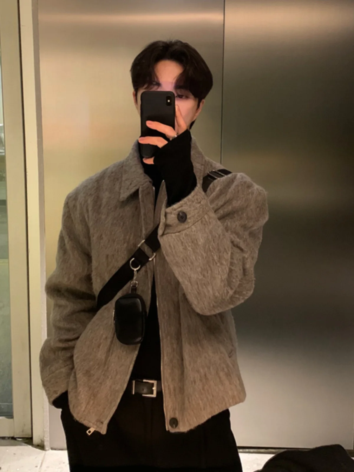 

ort Мужская шерстяная куртка в Корейском стиле Sle Spring Faion Briti Ele, повседневная модная верхняя одежда с высоким воротником и молнией Sve Jaet