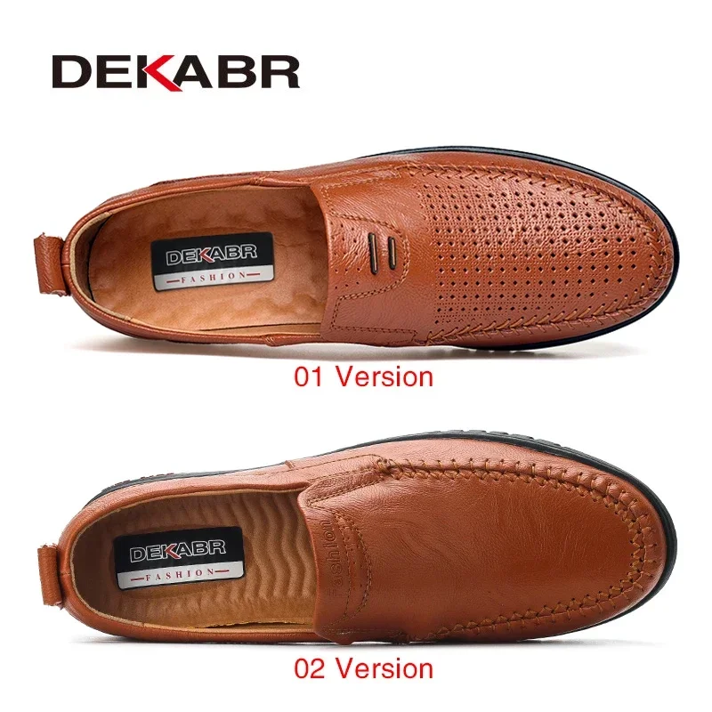 DEKABR Summer Men Shoes Casual Luxury Brand Genuine Leather Mens Loafers Moccasins Italian Breathable Slip on Boat Shoes Size 47