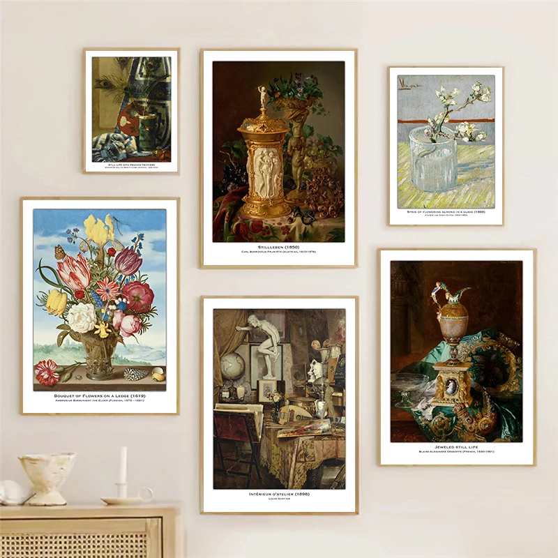 Vintage Almond Branch in Glass Posters Armor Violin Flower Boho Modern Prints Canvas Wall Art Pictures Home Living Room Decor