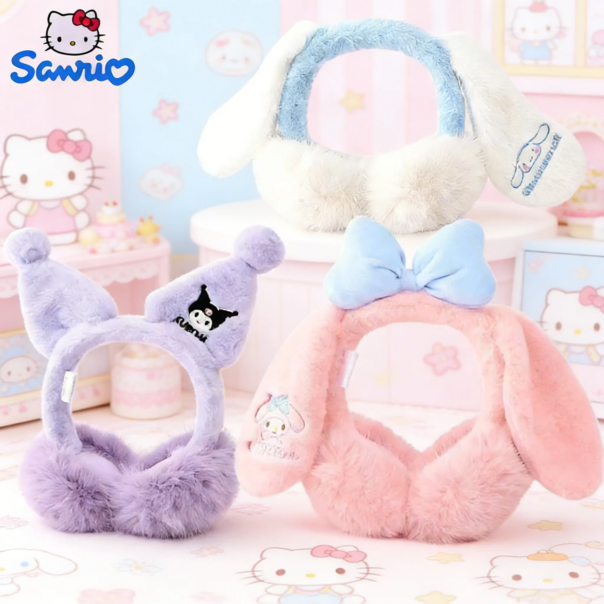 

Новые милые мультяшные персонажи Sanrio: теплые наушники с ушками Мелоди и Куроми для осени/зимы, корейские мультяшные аниме-наушники для друзей, праздничный подарок.