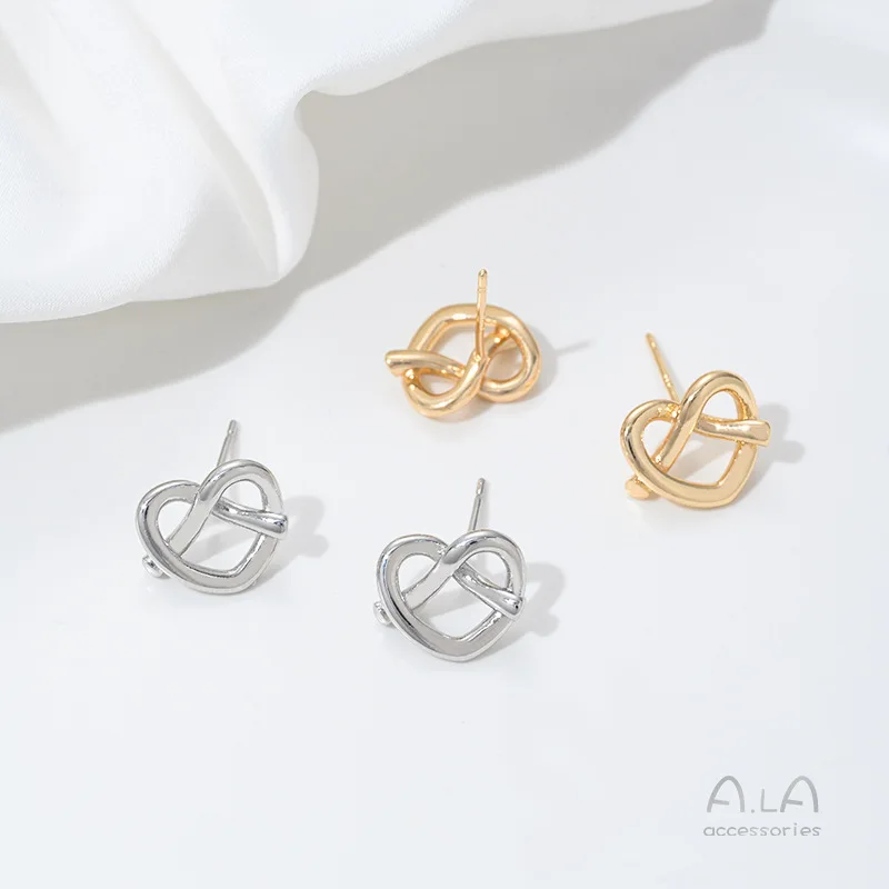 Pendientes pequeños de oro de 14 quilates con nudo de cruz hueco, accesorios de joyería DIY hechos a mano para mujer