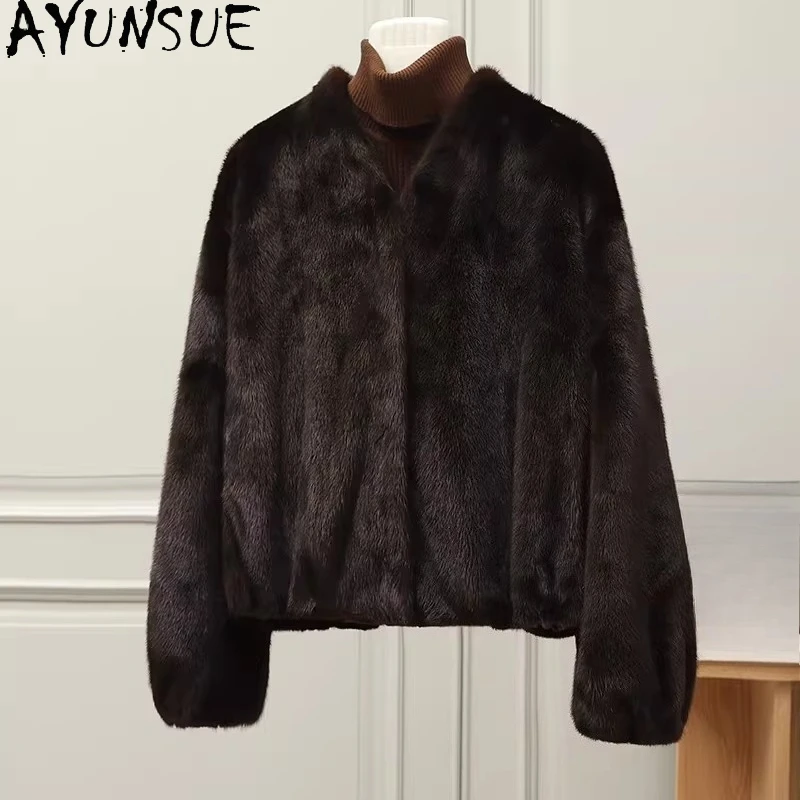 AYUSNUE Luxuriöser Echter Nerzmantel für Damen Winterkleidung Kurzer Stil Jacke Neu in Mänteln Natürlicher Ganzer Nerz Шуба Женская