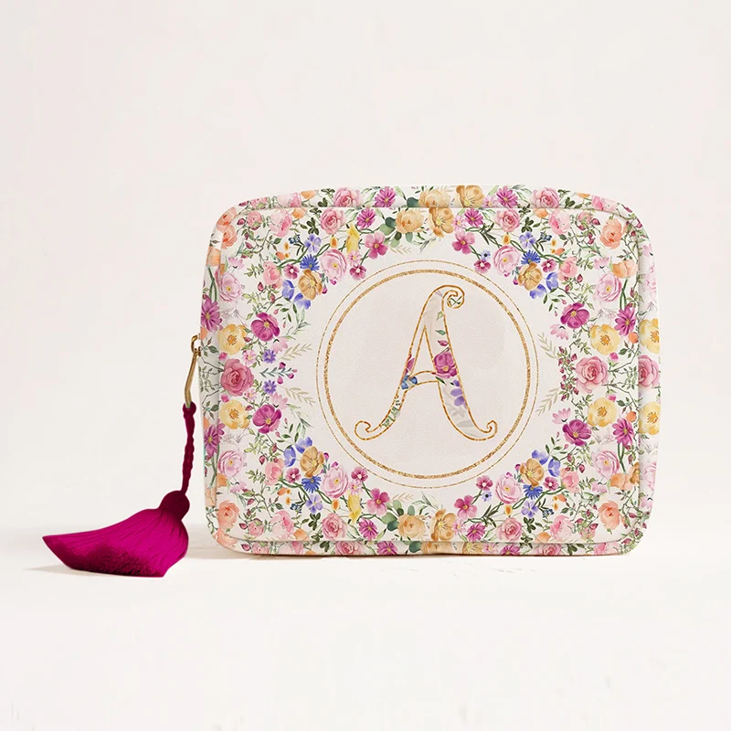 

Letter flower printed travel small storage bag for women hand-held makeup bag cosmetic bag travel toiletry bag clutch bag