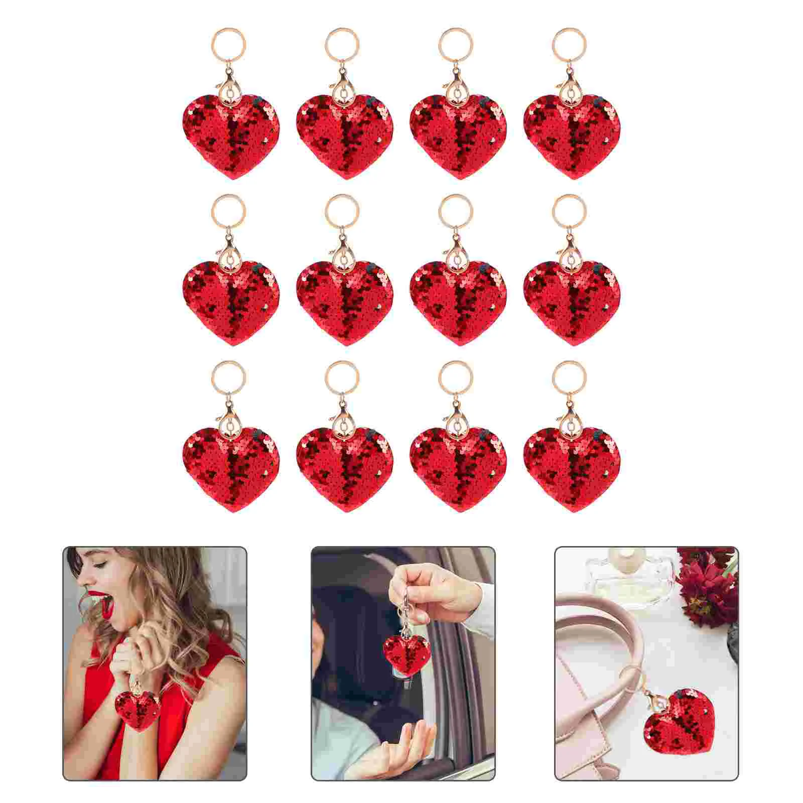 24 Pcs Sequin Keychain Ornament Pendants Rings Decoration Decorate Heart Hanging Decors Plastic Shaped Lovers