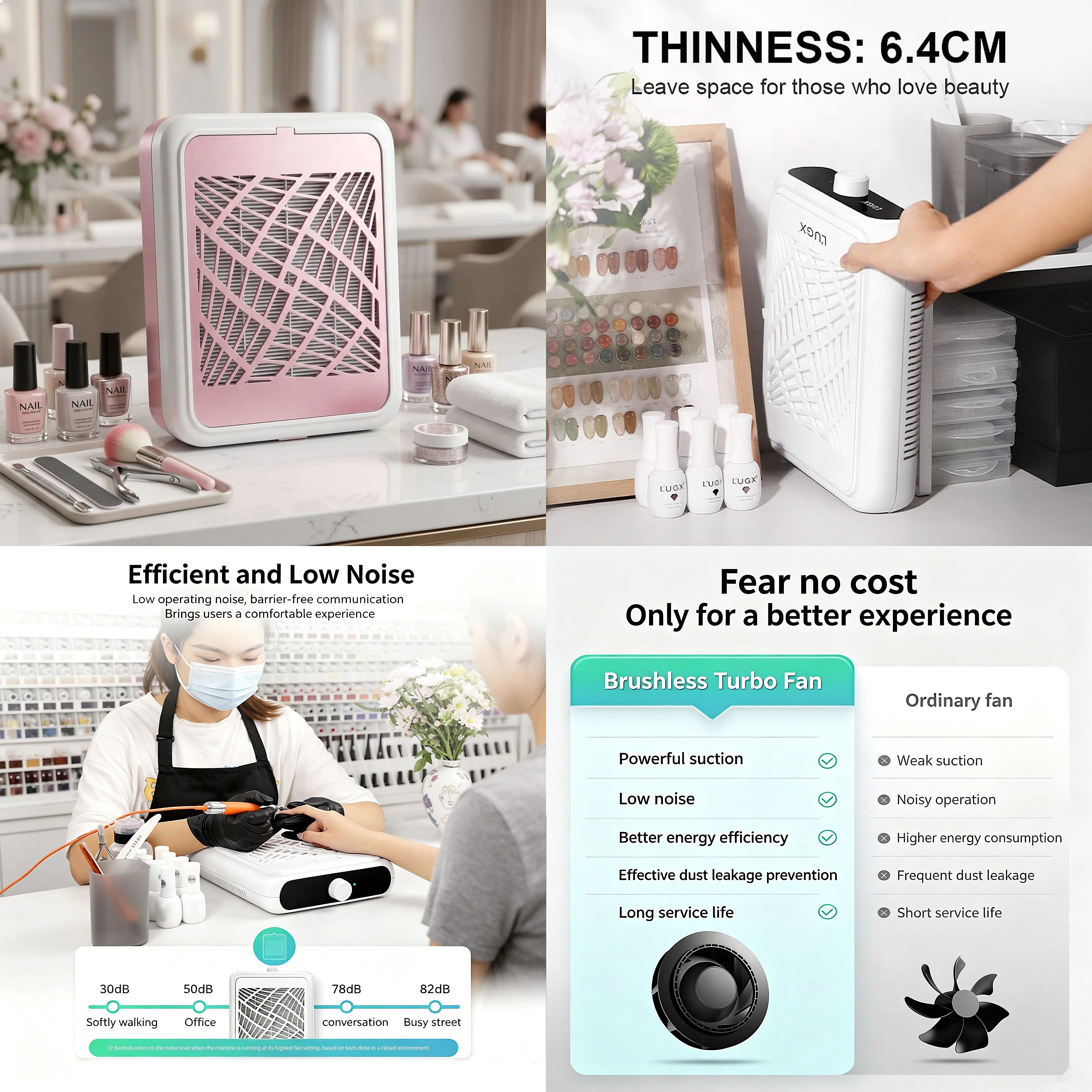 2025 OEM Wholesale 220V 4000rpm 48w Pink Illuminated Nail Salon Dust Collector Rechargeable Acrylic Gel Portable Manicure Vacuum