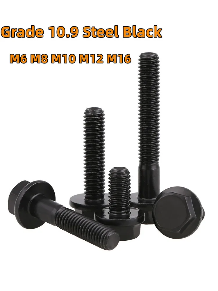 M6 M8 M10 M12 M16 Hexagon Head Flange Cap Screws Hex Washer Head Bolts Hex Flange Screw Grade 10.9 Steel Black