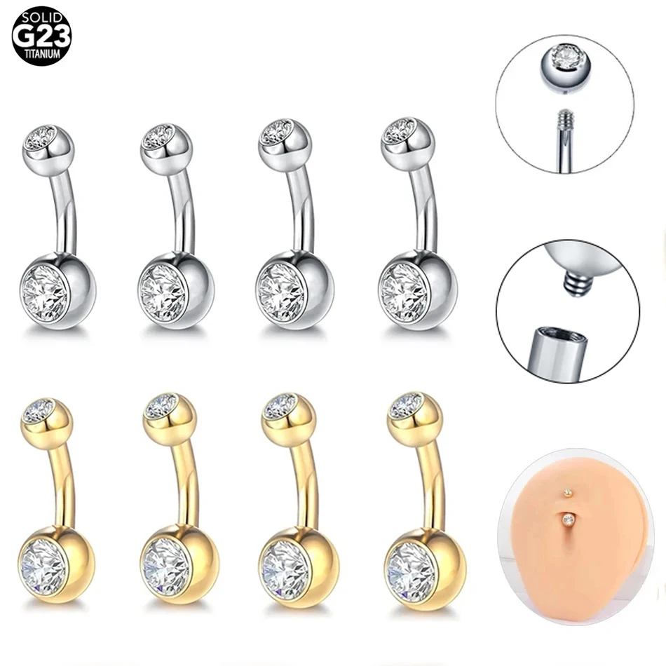 10Pcs/lot G23 Titanium Belly Button Ring Navel Nombril Piercing CZ Crystal Belly Piercing Sexy Women Jewelry 6-12 Length