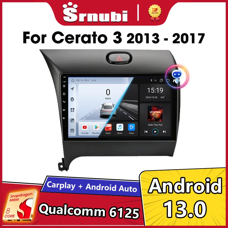 Srnubi Android 13 Carplay Car Radio for Kia K3 Cerato 3 Forte 2013 - 2017 Multimedia Player Navigation GPS 2 din IPS Stereo DVD