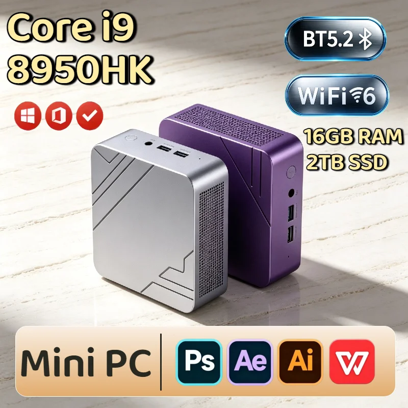 Intel i9 8950HK Mini Desktop PC 16GB DDR4 2TB NVMe SSD Triple 4K WiFi6 High Performance Small Computer Office Home Pro Ultra