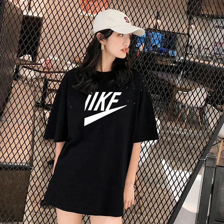 

Short-sleeved T-shirt for Men and Women, Medium Style, 2025 Summer New Korean Style, Loose Round Neck, Letter Print, Half-sleeve