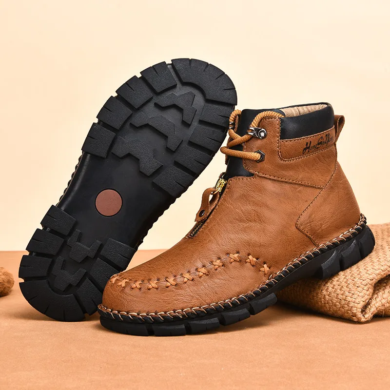 

Коричневые ботильоны в стиле ретро, мужские большие размеры 38-48, кожаные ботинки высокого качества, мужские осенне-зимние уличные ботинки для мужчин, botas para hombre