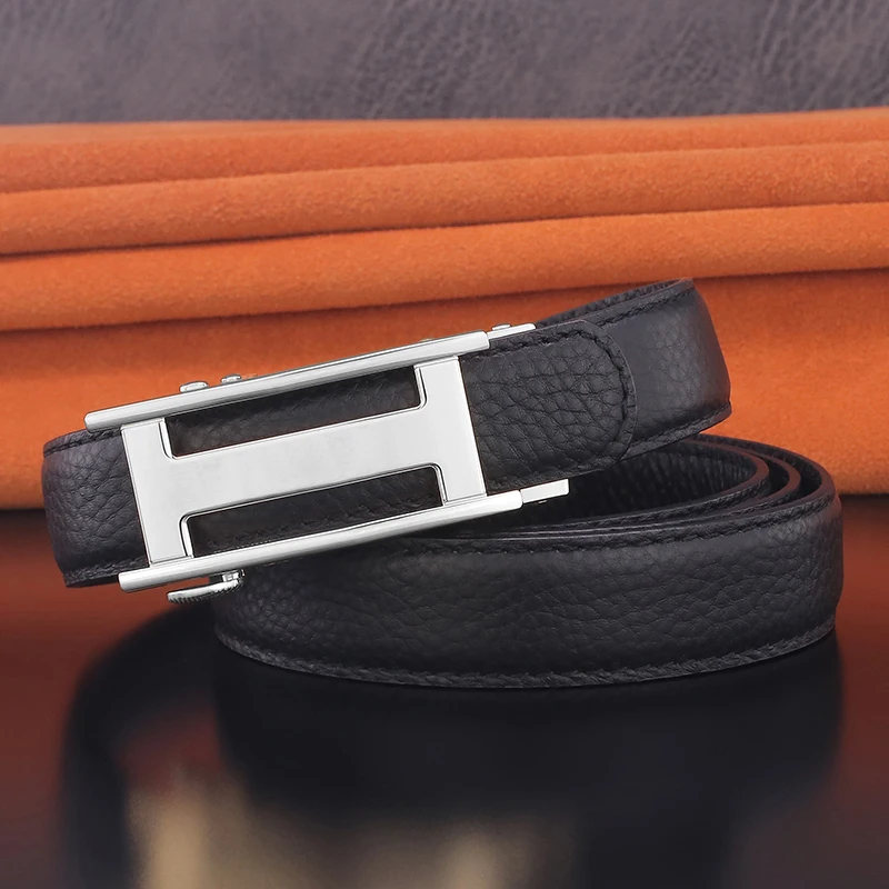 High quality letter Automatic Buckle belts women luxury famous brand genuine leather 2.4cm Waistband lady casual ceinture homme