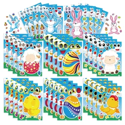 8/16Sheets Funny Easter Make a Face Puzzle Stickers Kids Create Your Own Sheep Rabbit Egg DIY Assemble Jigsaw Toys Party Gifts
