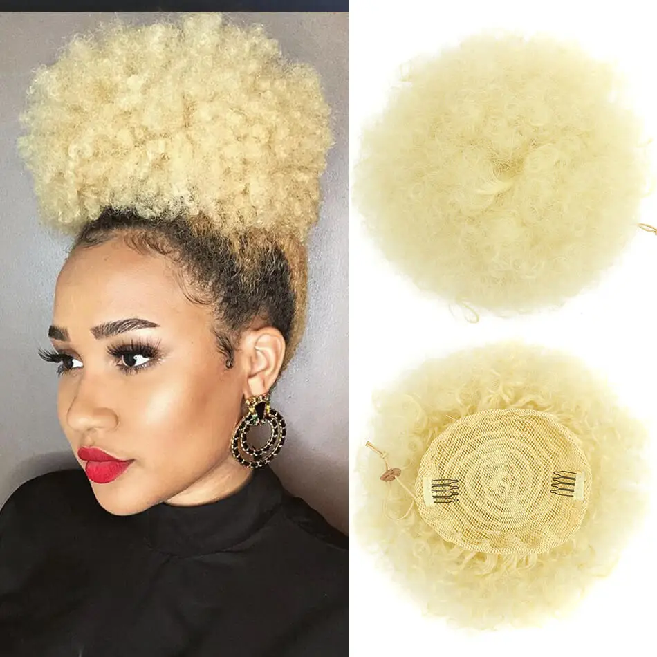 

Short Afro Puff Synthetic Hair Bun Curly Chignon Hairpiece For Blonde Women Drawstring Ponytail Kinky Updo Clip Hair Extensions