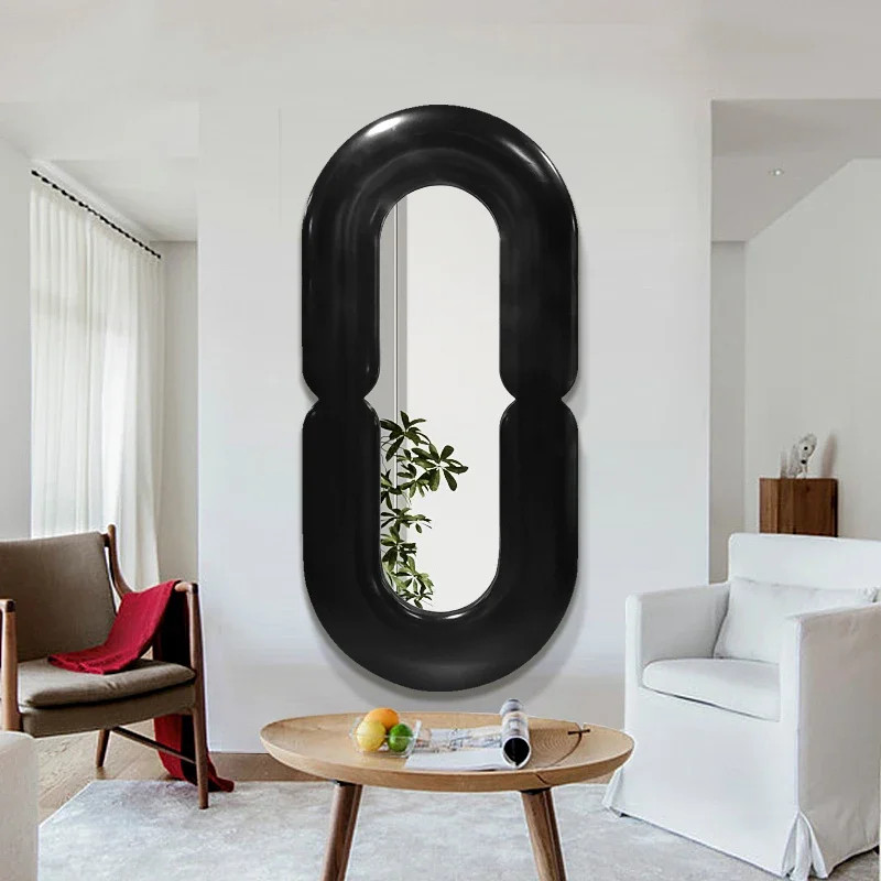 Oval Black Wall Mirror Girl Aesthetic Nordic Long Decorative Frame Bathroom Mirror Hanging Funky Memphis Espelho Household Goods