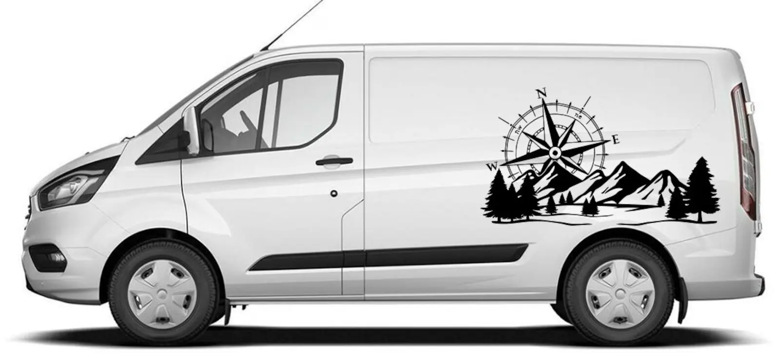 Compass and Mountain vinyl decal for your van, camper or caravan E974