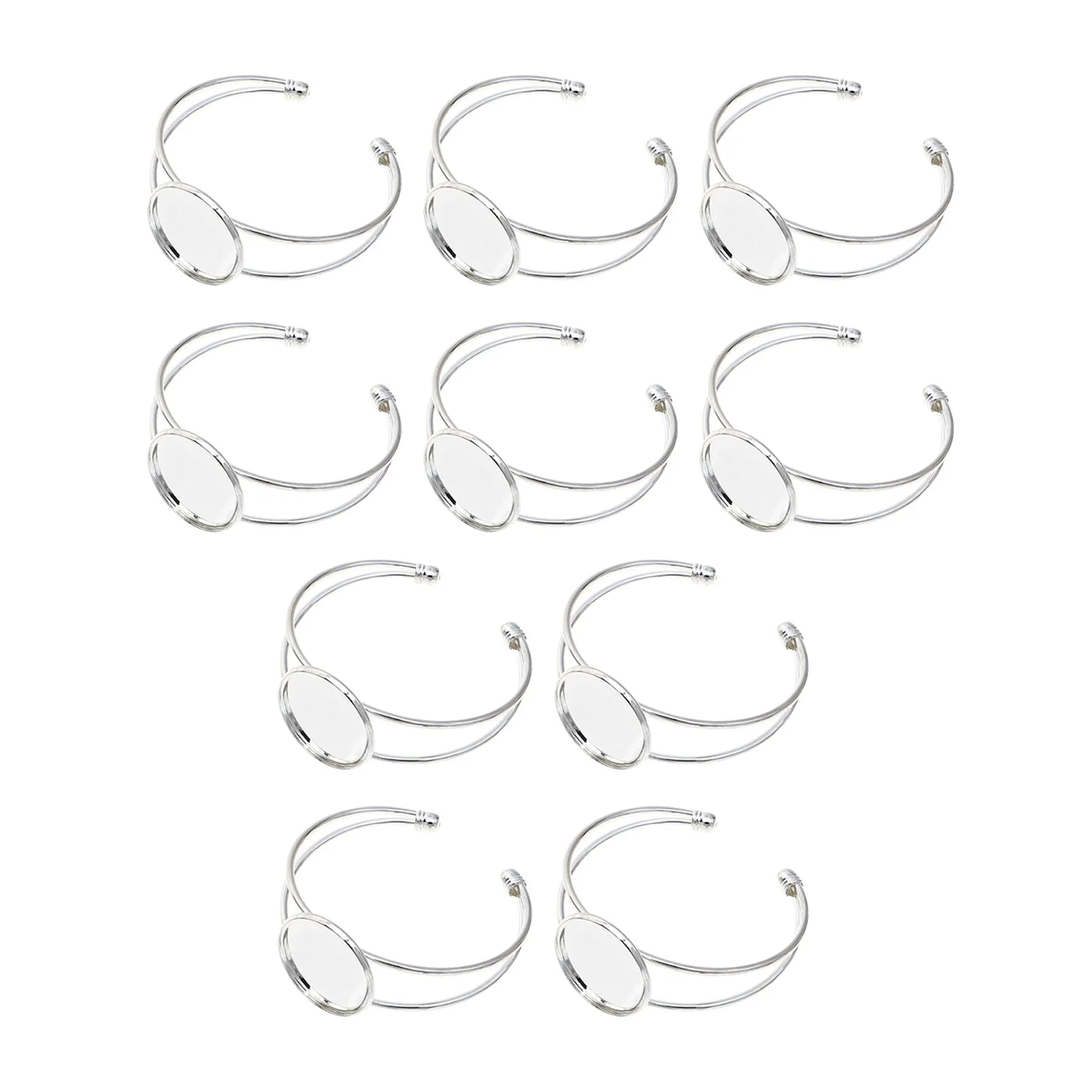 

10Pcs Copper DIY Bracelet Base Bezel Adjustable Opening for Jewelry Craft Making Supplies Resin Cameo Photo Charms Setting Trays