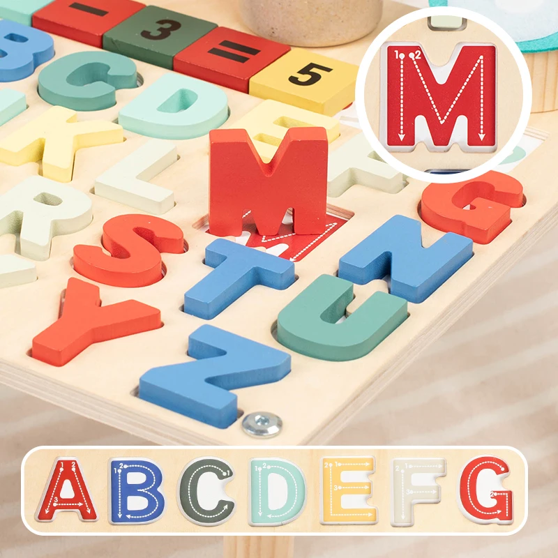 Math addition and subtraction calculation alphabet enlightenment teaching aids, number sense toy for children aged 3-6, wooden e