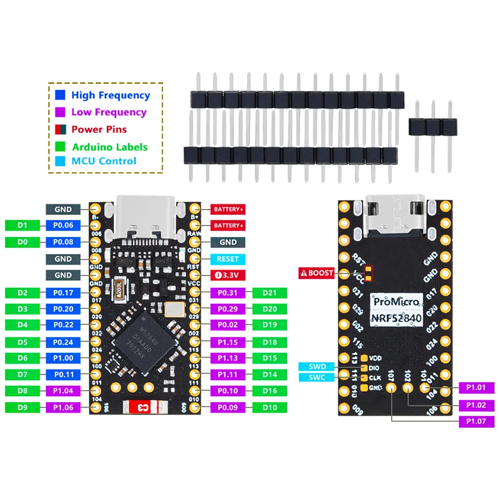 NRF52840 – wyjątkowo mała płytka programistyczna, kompatybilna z Nice!Nano V2.0, oferująca funkcje zarządzania ładowaniem Bluetooth i obsługą mikrokontrolera Pro Micro NRF52840. — zdjęcie produktu 7