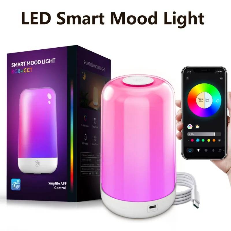 16 Kleuren Rgb Led Nachtlampje Nieuwe Draadloze Slimme Bluetooth Home Camping Sfeer Licht