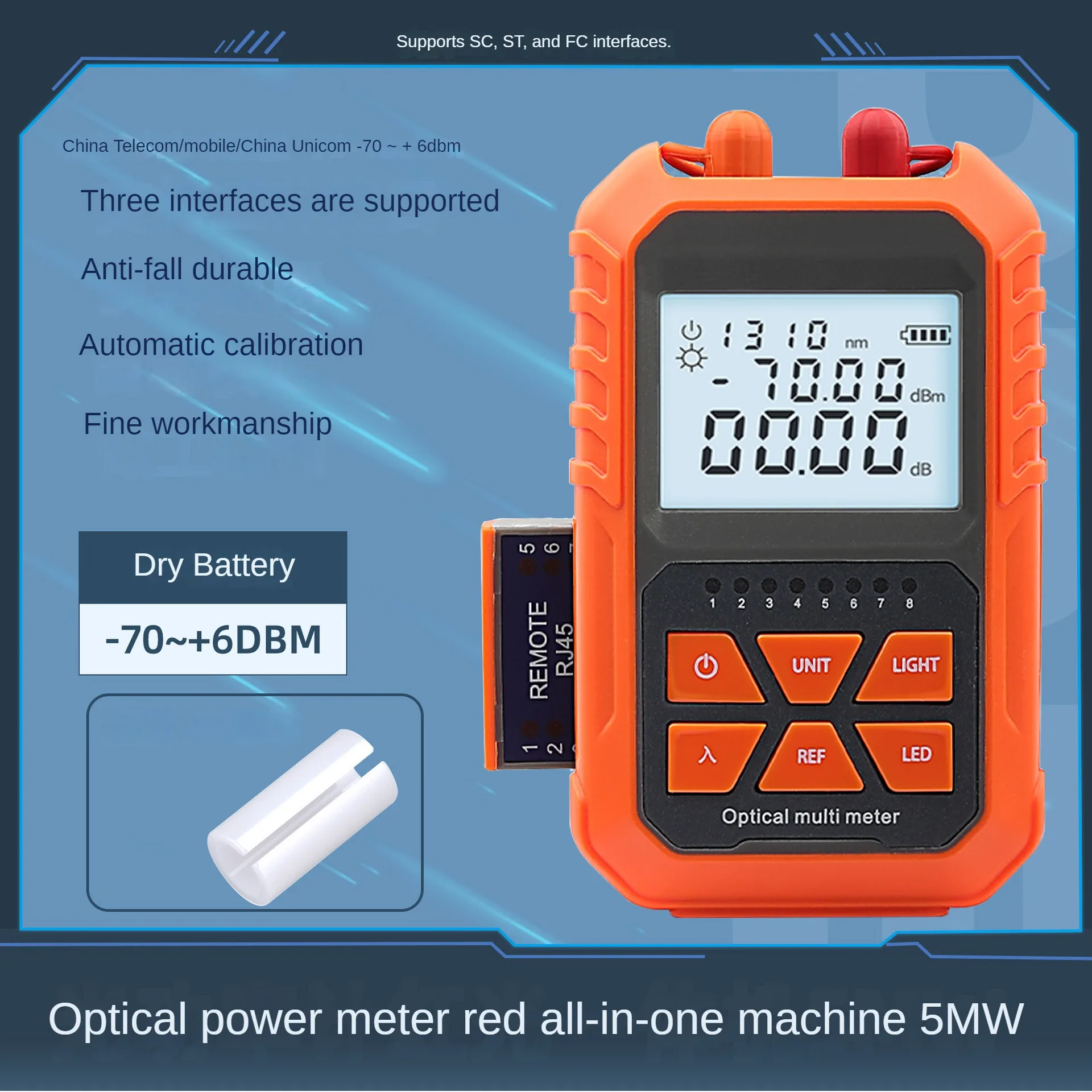 MNYTJ Optical Fiber Mini Optical Power Meter Red Light Source All-in-one Machine Light Failure Tester 5km Battery Type A -70+3db