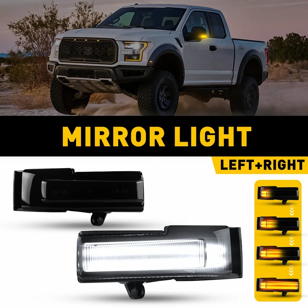 

AUXITO 2Pcs Dual Color LED Side Mirror Dynamic Turn Signal Lights Mirror Light Amber White Smoked Lens For Ford F150 2015-2020