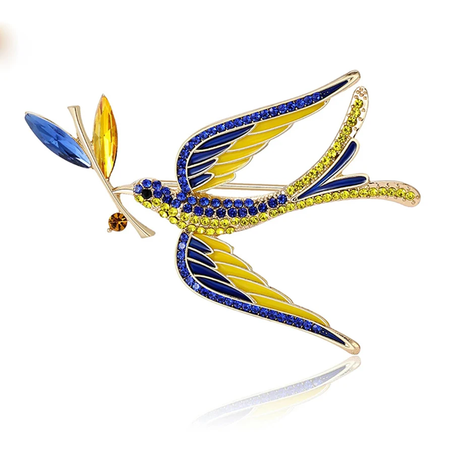 Enamel Peace Dove Brooches for Women Ukraine Rhinestone Ear of Wheat Pins Office Party Friend Gifts Jewelry Accessories