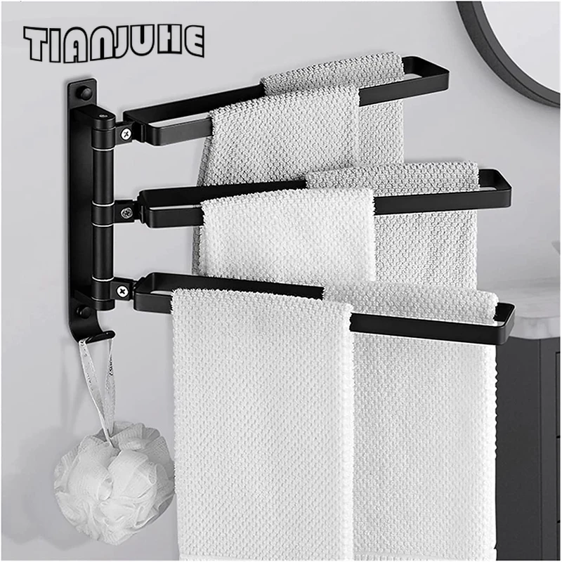 Bad Rotierenden Handtuch Bar Wand-Montiert Handtuch Rack Drei-bar Folding Arm Rotierenden Kleiderbügel Handtuch Rack Lagerung Rack