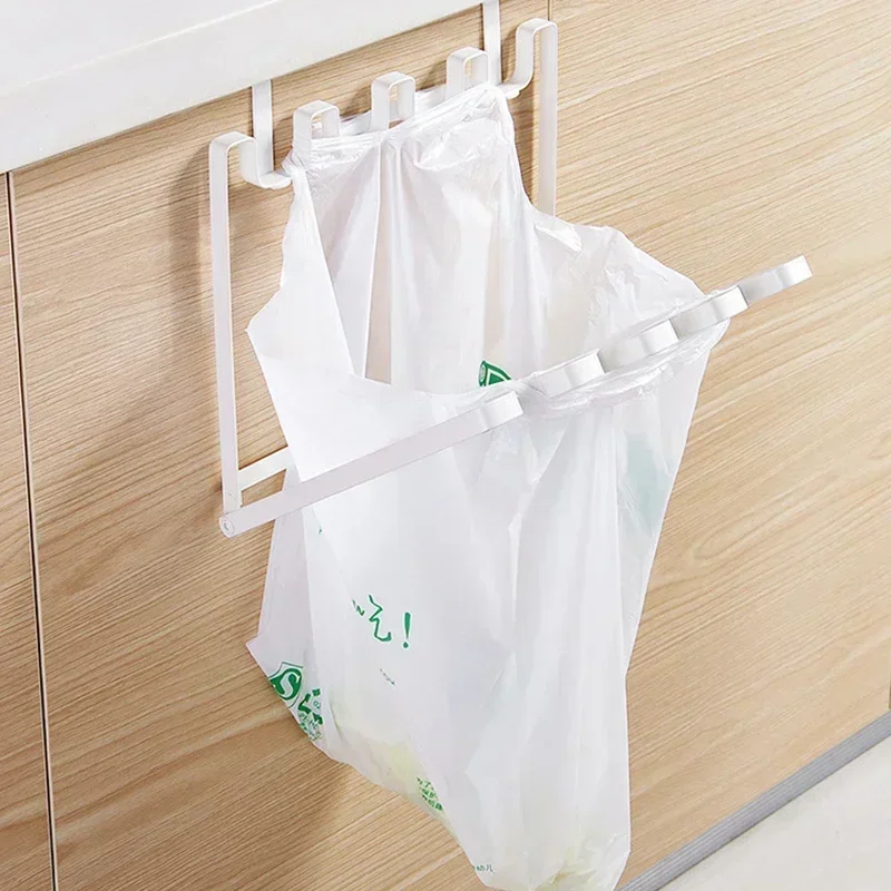 Foldable Garbage Bag Hanging Rack Kitchen Rubbish Holder Cupboard Over Door Storage Shelf Kitchen Accessories Trash Bag Holder