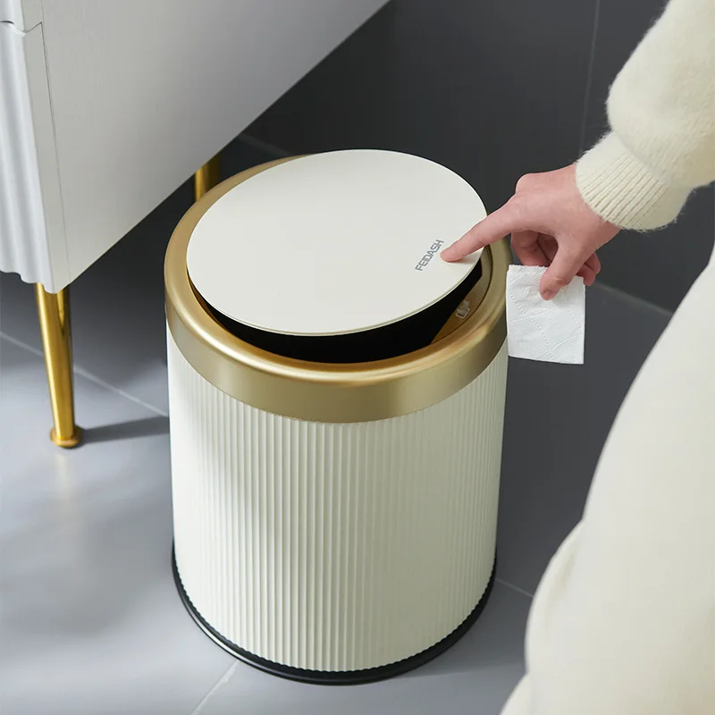 12L Press Type Lidded Trash Can, Large Capacity Sealed Waste Bin with Inner Bucket Vertical Plastic Garbage Bin for Home Kitchen