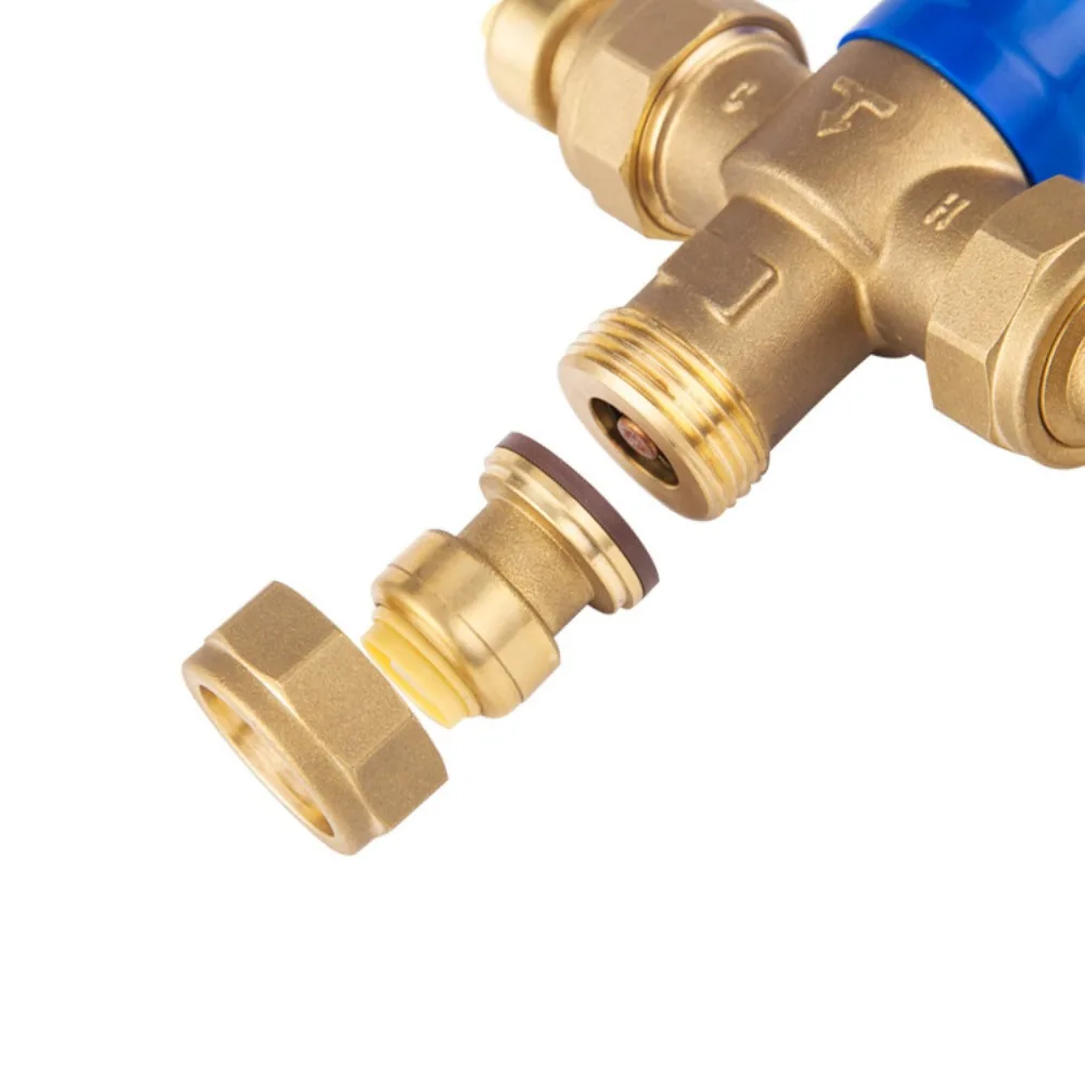 Lead-free brass thermostatic mixing valve to prevent burns and hot and cold water mixing valve